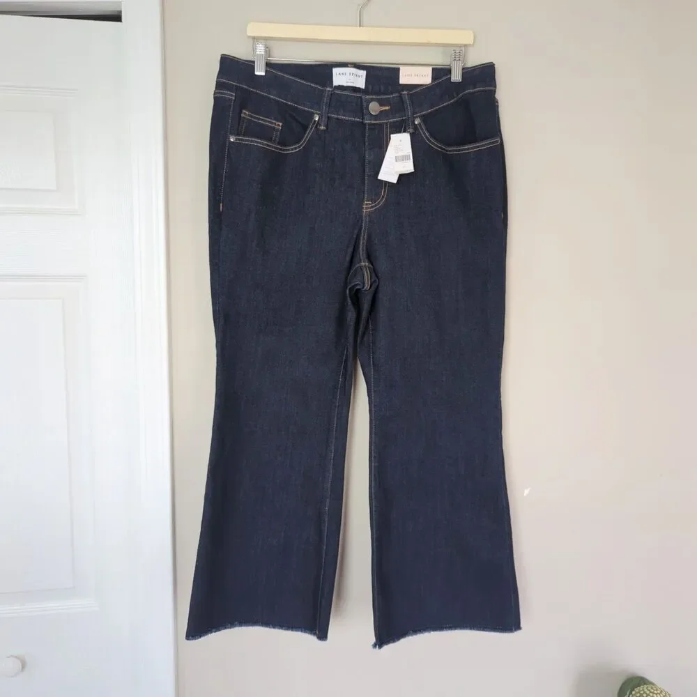 Lane Bryant NWT Dark Wash Mid Rise Cropped Flare Jeans Size 16 Magic Waistband